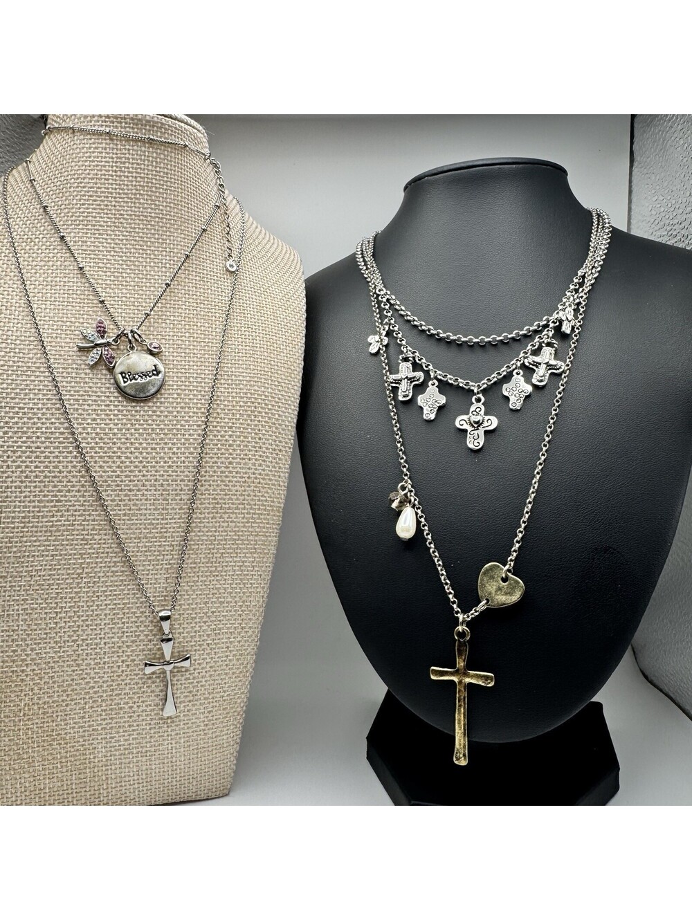 Religious Jewelry Lot 4 Necklaces Christian Faith Cross Blessed Some Signed